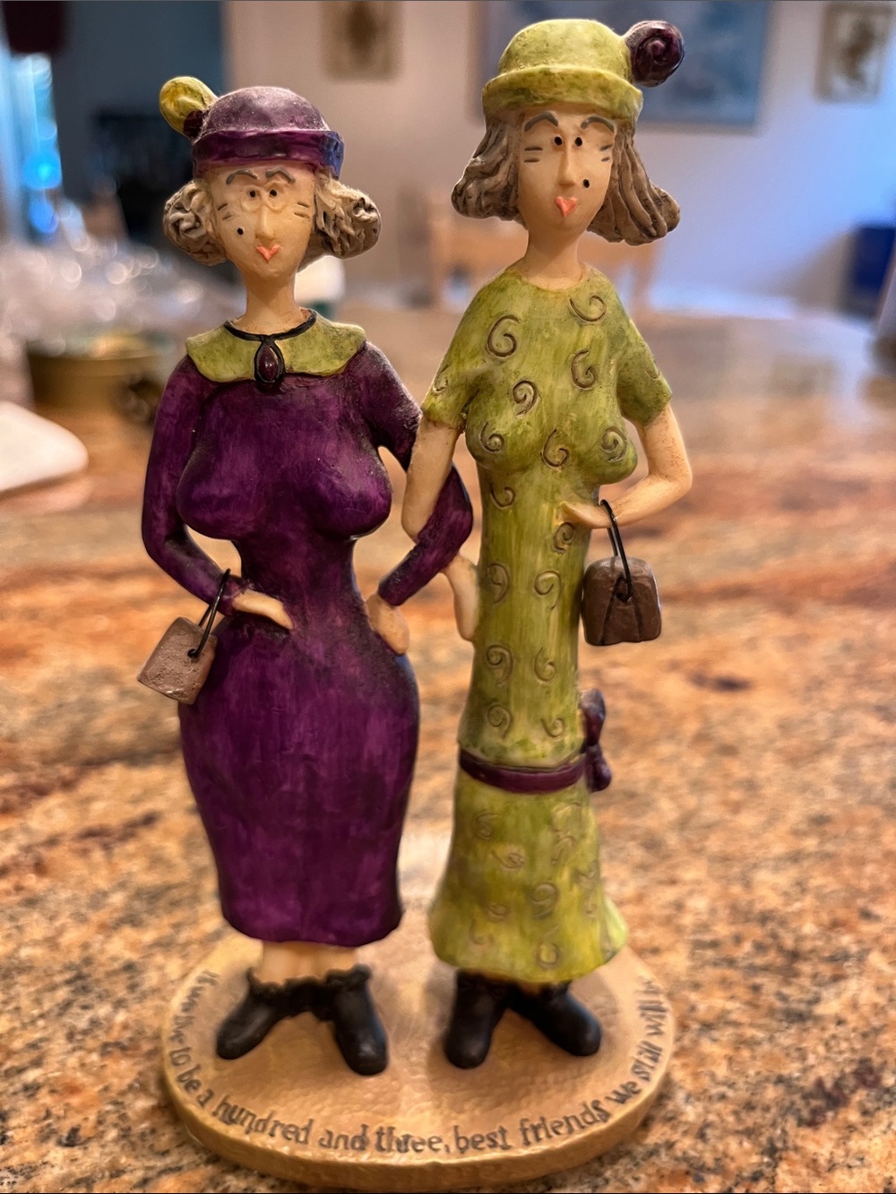 Decorative Best Friends Figurine - Purple & Green Women Statue 6. 1/2” tall